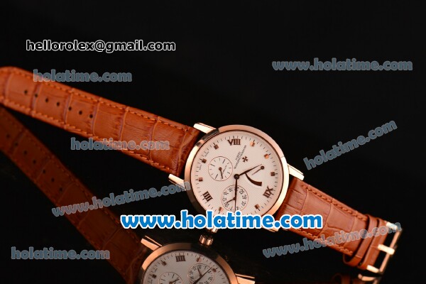 Vacheron Constantin Malte Asia 2813 Automatic Rose Gold Case with Brown Leather Strap White Dial and Roman Numeral Markers - Click Image to Close